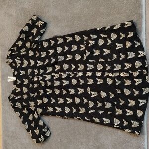 Maeve Anthropologie 100 Percent Silk Dress French BullDog Print Black Size Xs